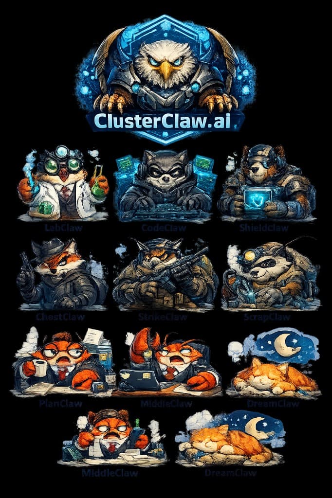 ClusterClaw mascot characters
